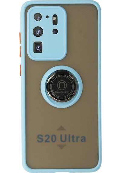 Cosmotex Newface Samsung Galaxy Uyumlu  S20 Ultra Kılıf Montreal Yüzüklü Silikon Kapak - Buz Mavi
