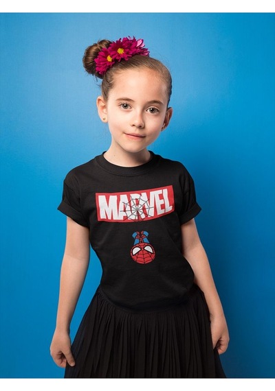 Sevbano Unisex Spider-man Baskılı Marvel Örümcek Adam Çizgi Film Çocuk Ti Siyah
