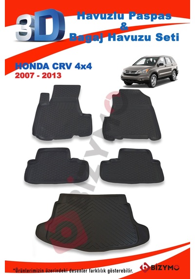 Honda Crv Suv 2007-2013 Paspas ve Bagaj Havuzu Seti Siyah