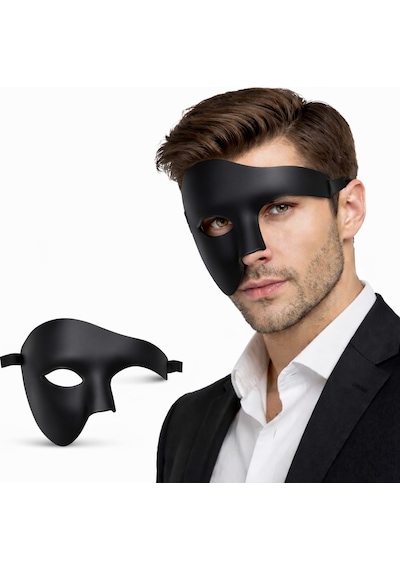 Siyah - 828 - Yarım Erkek Maske Phantom Parti &amp - Csmo-tex - Balo Maskesi Yetişkin