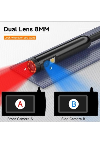 30 Metre Endoskop Ekranlı Yılan Kamera 8 Mm Çift Lens 1080p