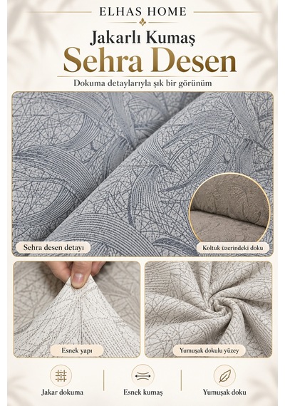 Jakarlı Kumaş Sehra Desen 3-3-1-1 Koltuk Örtüsü Çekyat Koltuk Kılıfı Taş Gri - 935039383 Taş Gri