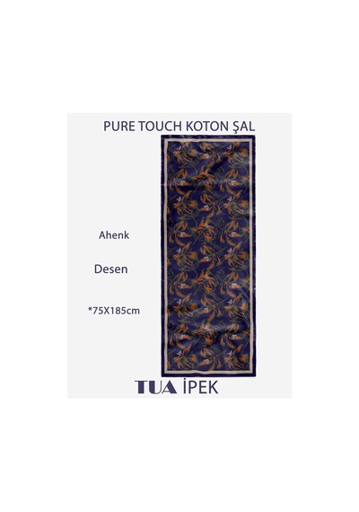 Vivid Floral Desen Pure Touch Koton Şal 75x185cm Lacivert-turuncu
