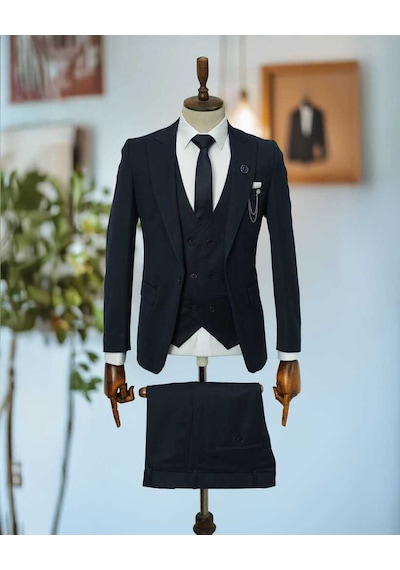 Beystil Sivri Yaka Lacivert Takım Elbise Nikol04 - Slim Fit Lacivert