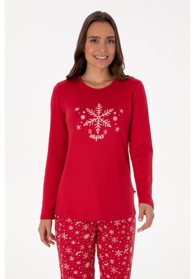 U.S. Polo Assn. Kadın Kırmızı Yılbaşı Temalı Pijama Takımı 50318862-VR030