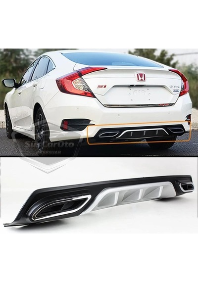 Honda Civic Fc5 2016-2021 Araca Özel Siyah Gri Arka Difüzör Tırnaklı Çift Kare Egzoz Çıkışlı Arka Tampon Eki İthal 1.sınıf 00 Şüscaroto Aksesuar