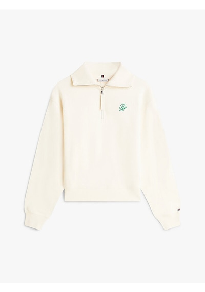 Tommy Hilfiger Ww0ww49470 Th Script Half Zip Terry Kadın Sweatshirt Bej