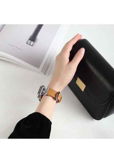 Ekılıf - Apple Uyumlu  Watch 40mm - Kordon Deri Kordon Krd-53 - Siyah