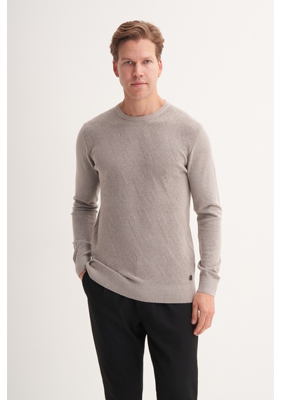 Cazador Slim Fit Soft Touch Basic Bisiklet Yaka Kazak Gri