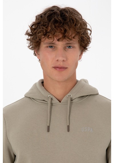 U.S. Polo Assn. Erkek Regular Fit Kapüşonlu Şardonlu Açık Haki Basic Sweatshirt 50315582-VR183