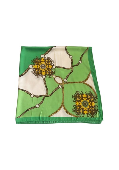 Tikitonki Otantik Desenli Saten Fıstık Yeşili Eşarp - 90x90 Yeşil Yeşil