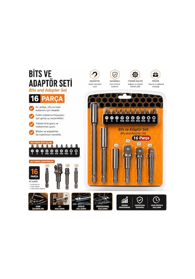 Bits Uçları Ve Adaptör Seti 16 Pcs