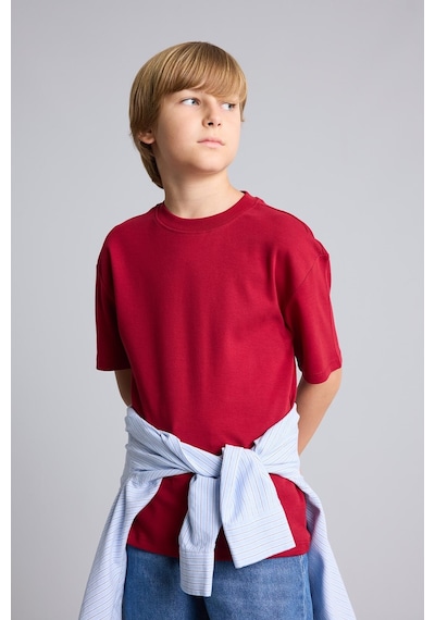 Defacto %100 Pamuk Oversize Bisiklet Yaka Kısa Kollu Basic Tişört Erkek Çocuk G6486a826aubr196 Bordo-br196