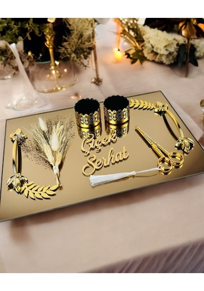 Cherish Gold Söz Nişan Tepsisi Krem Krem
