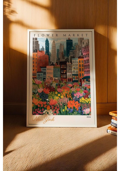 New York Amerika Çerçeveli Tablo Seyahat Severlere Salon Ve Ofis İçin Estetik Duvar Dekoru Travel Flower Market