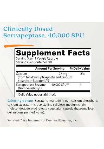 Serrapeptase, 40,000 Spu, 90 Veggie Caps