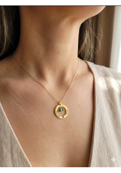925 Ayar Gümüş Kişiye Özel İsimli Doğum Taşlı Aile Çemberi Kolye.rose.gold.rodaj Renk Seçeneği