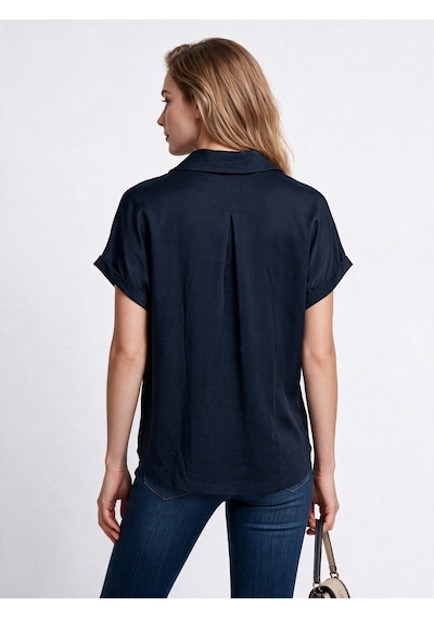 Daido Daıdo Kadın Polo Yaka Kısa Kollu Dokulu Ön Detaylı Yazlık T-shirt Siyah