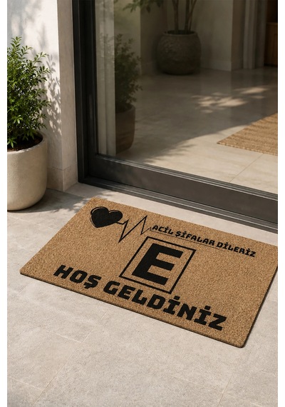 Valerine Life Eczane Logolu Acil Şifalar Dileriz Coco Görünüm İşyeri Koko Kapı Önü Paspası 50x90cm Kahverengi