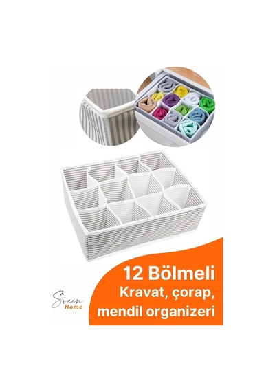 12 Bölmeli Çekmece İçi Düzenleyici Çok Amaçlı Pratik Takı Çorap Kravat Eşarp Gardrop Organizer Kutu Çok Renkli