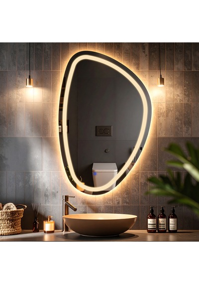 Diagonale Günışığı Kumlamalı Lavabo & Banyo Aynası Dokunmatik Sensörlü 100 X 65 Cm