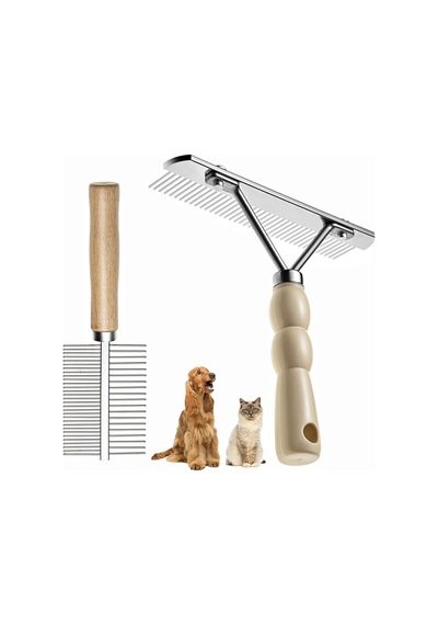 Köpekler İçin Astar Tırmığı, Bakım Fırçası Seti, Uzun Diş Astarı Köpek Tırmığı + Pire Tarağı, Deshedding Aracı Güzellik Çelik Tarağı Golden Retriever Husky Alman Çoban Köpeği Uzun Tüylü Kedi
