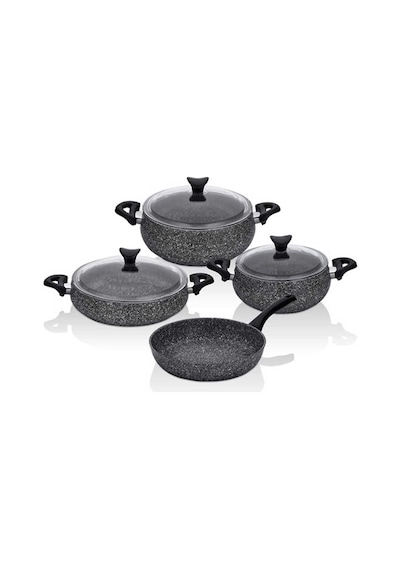 Taç 3819 Mastercook Tombik 7 Parça Granit Güveç Tencere Seti Siyah