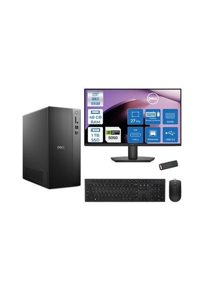Dell Tower Essential QVT1260 BTO-01400724F18-126270724F18 i7-14700 48 GB 1 TB SSD RTX5050 27" Free Dos Masaüstü Bilgisayar + USB Bellek