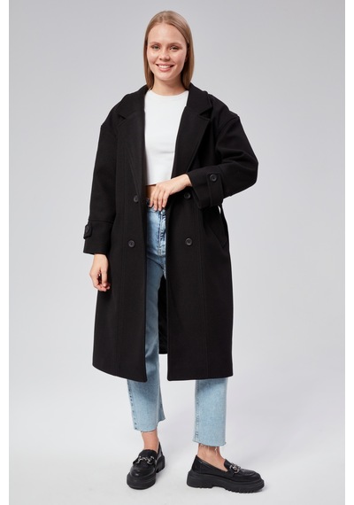 Kuşaklı Oversize Kaşe Kaban 001