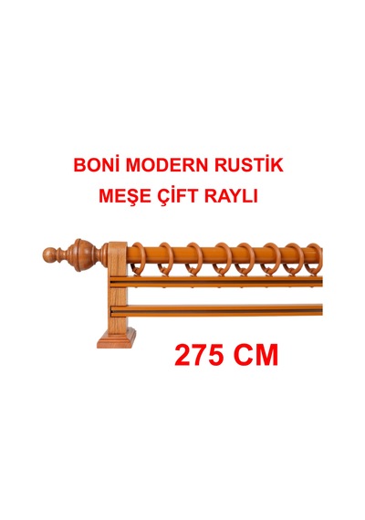 Boni Modern Rustik Ahşap Rustik Perde Askısı Çift Raylı-meşe 275 Cm Meşe