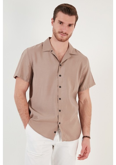 Buratti Regular Fit Apaş Yaka Kısa Kollu Modal Erkek Gömlek Cf24S117929 Camel