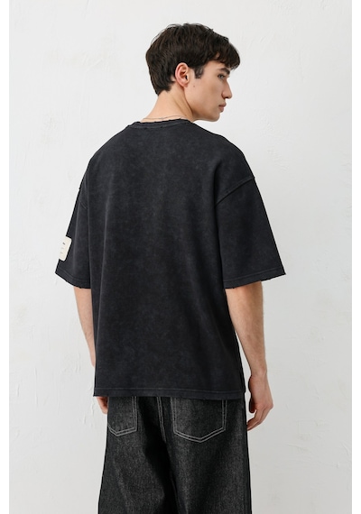 Vamos Baskılı Oversize Tişört V70-140 Siyah