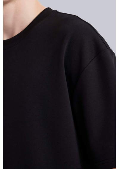 Defacto Oversize Geniş Kalıp Bisiklet Yaka Kısa Kollu Basic Düz Ağır Kumaş Tişört X3926az26spbk81 Siyah-bk81