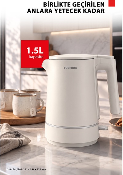 Toshiba Cool Touch KT-15PS1VME W Gizli Rezistanslı 1.5 L Beyaz Su Isıtıcı Kettle