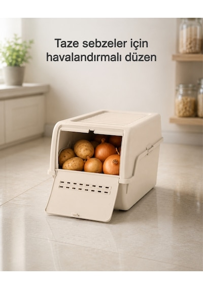 Mini Patates Soğan Sepeti Krem 8 L - Bpa Free Havalandırmalı Sebzelik
