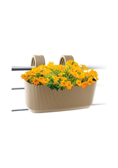 Omnipazar Krs-249 Dekoratif Plastik Pera Askılı Balkon Saksı 3.2 Litre Krem