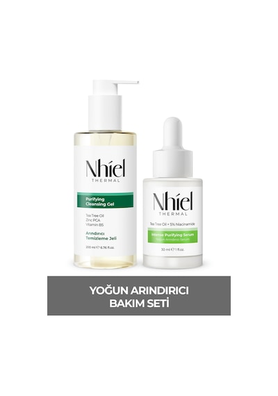 Nhiel Thermal Kızarıklık ve Akne Karşıtı Yoğun Arındırıcı Bakım Seti | Çay Ağacı Yağı, Zinc PCA
