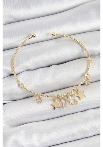 Pirinç Zirkon Taşlı Kelebek Ve Yıldız Model Gold Renk Charm Bileklik - Tj-bb7355 Çok Renkli