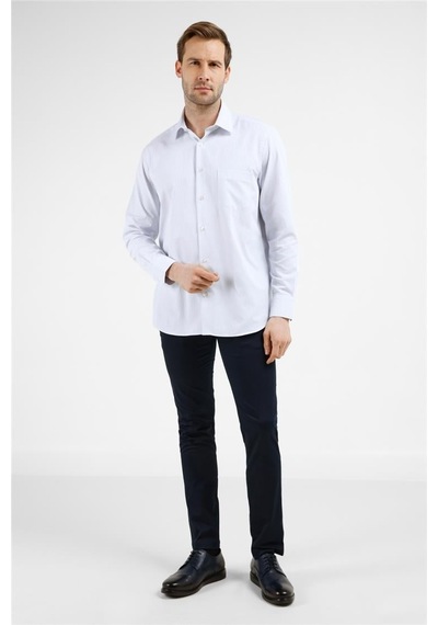 İmza Beyaz-mavi Çizgili Desen Sert Yaka Uzun Kol Cepli Comfort Fit Pamuklu Gömlek 1004255275 Beyaz - K.mavi