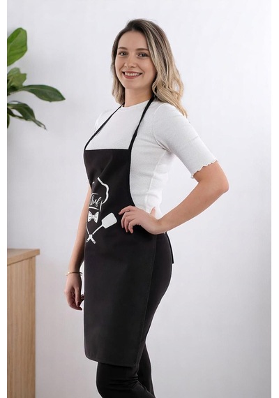 Siyah Chef Leke Tutmaz Kumaş Mutfak Önlüğü Siyah2