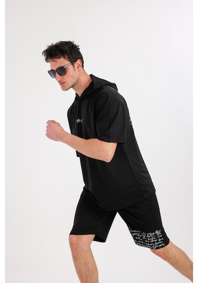 Oceano Kapüşonlu Sweatshirt & Şort Takım - Siyah Siyah