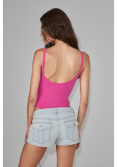 ETHIQUET E VENA Kadın Yumuşak Ve Esnek Kumaşlı Organik Pamuklu Çıtçıtlı Koyu Fuşya Body Suit