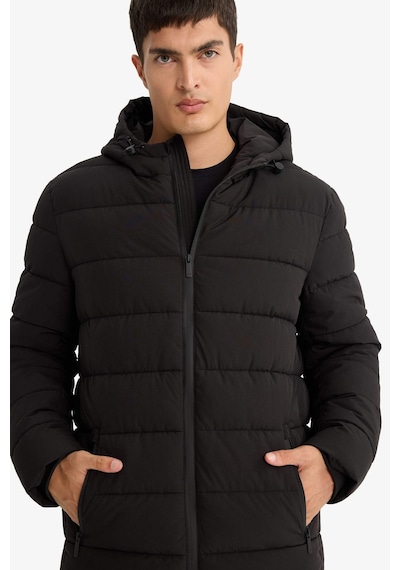 Defacto Su İtici Slim Fit Dar Kesim Astarlı Kapüşonlu Fermuarlı Cepli Dolgulu Mont R0216az25aubk27 Siyah-bk27