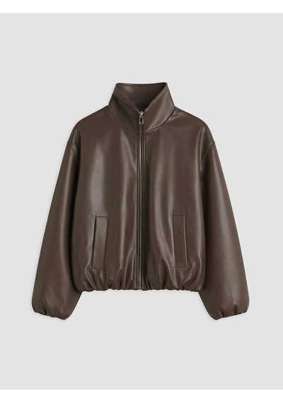 Lcw Everyday Kahverengi Oversize Kadın Bomber Deri Görünümlü Ceket