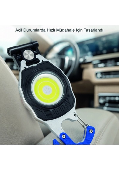 Şarjlı Acil Durum Feneri Elektronik Çakmak Tornavida Ve Emniyet Kemeri Kesicili Taşınabilir El Fener