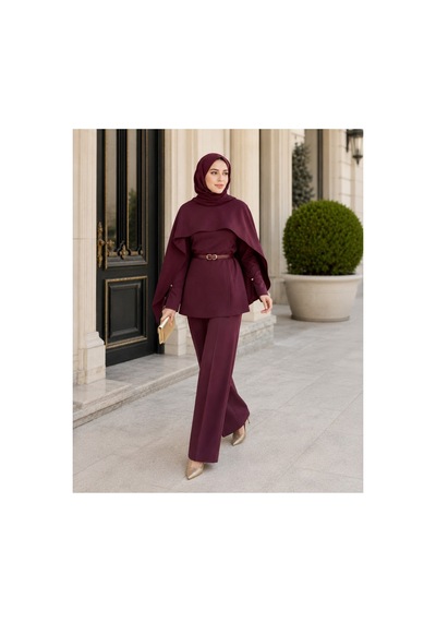 Unika Boutique Liya Pelerinli Tesettür Takım Bordo