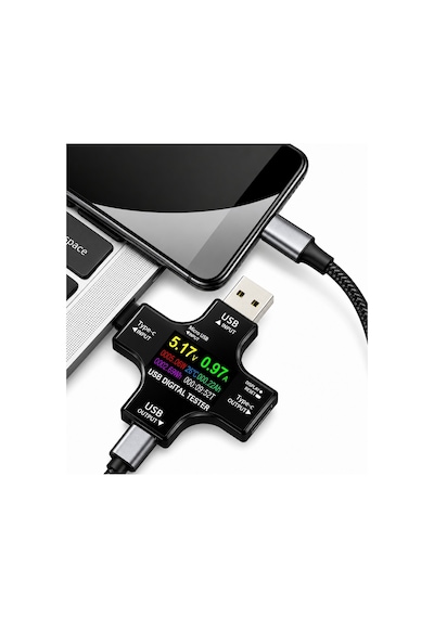 12'si 1 Arada Usb & Type-c Dijital Güç Ölçer Test Cihazı Voltaj, Akım, Watt, Kapasite Ölçer Pd/qc Uyumlu