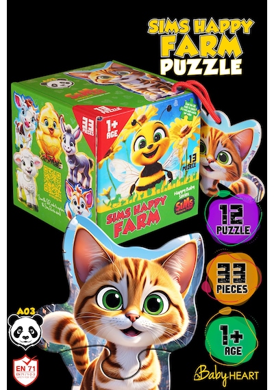 Sims Puzzle Bebekler İçin İlk Puzzle Yapboz Baby Çiftlik - 1 Yaş Üstü Montessori Eğitici Oyuncak