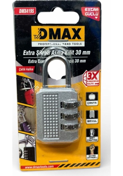 Ekstra Güçlü 30mm Asma Kilit Dmx4195 Gümüş Renk 3 Şifre