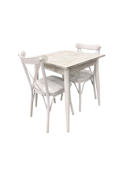 Mendel Masa Ve Bahar Çapraz Sandalye Takımı, Kristal, 70x70 Beyaz